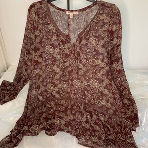 Blu Pepper Button Embroidered Accents Womens Top!